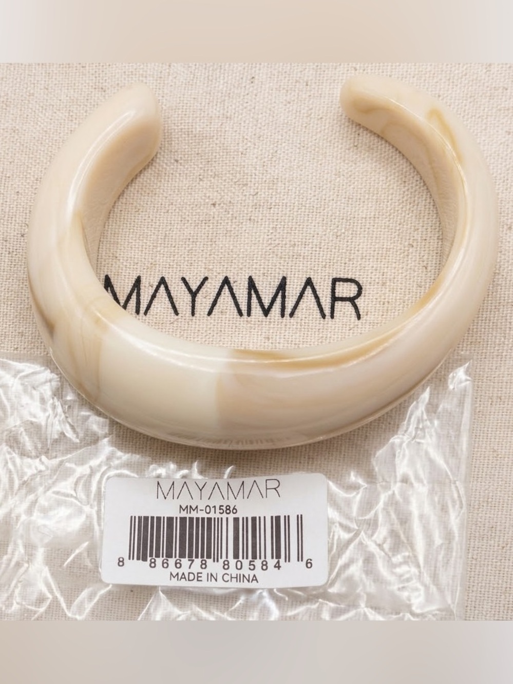 Mayamar NWT Marble Cuff Bangle Resin Bracelet Swirl Cream Tan Dust Bag New